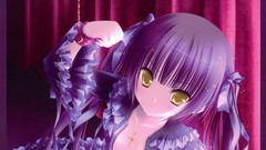 Woman chains anime girls yellow eyes purple hair nude necklaces