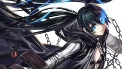 Woman chains long hair blue eyes black rock shooter black hair 