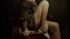 Woman chairs barefoot brunettes