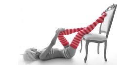 Woman chairs blondes models bra panties striped lingerie 