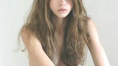 Woman chairs long hair brunettes panties topless