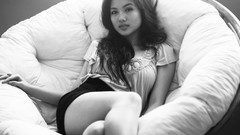 Woman chairs monochrome legs asians long hair legs crossed