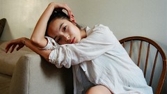 Woman chairs shirts asians couch brunettes models