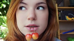 Woman cherries redheads cerise