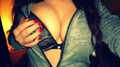 Woman chest bra black hair boobs