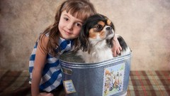 Woman children Dogs pets