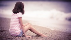 Woman children sitting Beaches shore