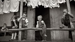 Woman children USA laundry grayscale old photography Marion 