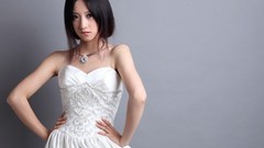Woman China asians white dress models black hair