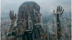 Woman China Skyscrapers silhouettes buildings cityscapes window 