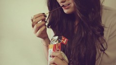 Woman chocolate eating brunettes models Simple Background