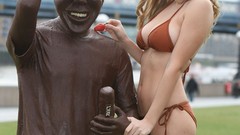 Woman chocolate statues strawberries legs bikini boobs Axes 