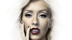 Woman Christina Aguilera faces blondes singers