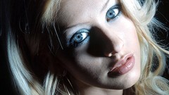 Woman Christina Aguilera faces blondes singers