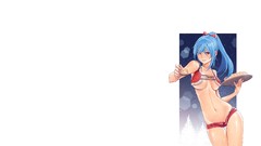 Woman Christmas red eyes blue hair anime girls artwork 