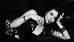 Woman Cigarettes monochrome smoking tattoos greyscale