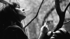 Woman Cigarettes smoking grayscale