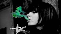 Woman Cigarettes smoking models black hair selective coloring