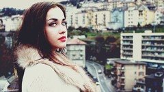 Woman cities brown eyes brunettes red lipstick