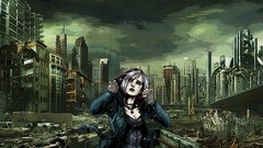 Woman cityscapes buildings Apocalypse