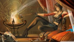 Woman cleavage artwork red