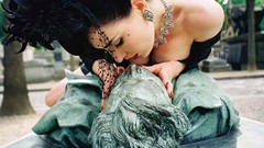 Woman cleavage Men kissing