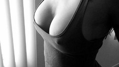 Woman cleavage nipples nipples through clothing pixelated