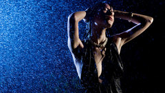 Woman cleavage wet clothing