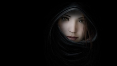 Woman close-up black background faces cgi