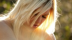 Woman close-up blondes sunlight closed eyes models Niki Lee 
