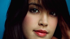 Woman close-up blue background Celebrity Actress asians long 