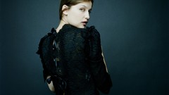 Woman close-up blue background Laetitia Casta Actress brunettes 