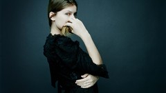 Woman close-up blue background Laetitia Casta Actress brunettes 