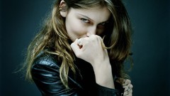 Woman close-up blue background Laetitia Casta Actress brunettes 
