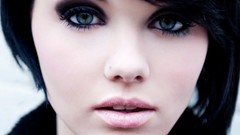 Woman close-up blue eyes models black hair