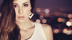 Woman close-up earrings brown eyes brunettes singers lena 