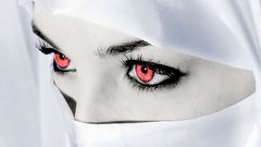 Woman close-up eyes red