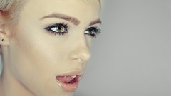 Woman close-up faces blondes short hair Simple Background