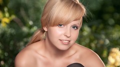 Woman close-up faces blondes smiling blue eyes Hayden Winters