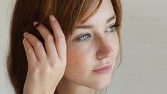 Woman close-up faces blue eyes freckles redheads portraits pale 