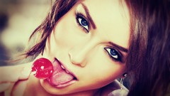 Woman close-up faces blue eyes malena morgan lollipops