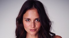 Woman close-up faces brown eyes brunettes freckles Simple 