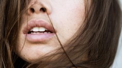 Woman close-up faces brown eyes brunettes open mouth