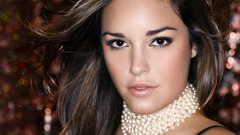 Woman close-up faces brunettes pearls necklaces