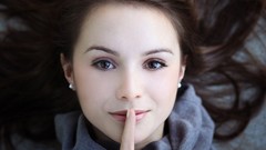 Woman close-up faces earrings long hair brown eyes brunettes 