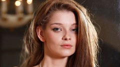 Woman close-up faces long hair blue eyes brunettes models teen 