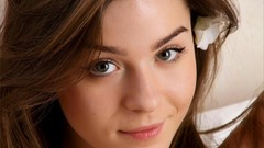 Woman close-up faces long hair blue eyes brunettes teen Lily C