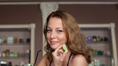 Woman close-up faces long hair blue eyes brunettes teen Nikia A