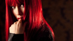 Woman close-up faces long hair brown eyes redheads