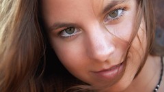 Woman close-up faces long hair brunettes hazel eyes